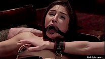 Experienced huge tits Milf slave Dee Williams teaches hot brunette teen slave Abella Danger pussy and anal fuck in the upper floor by master Bill Bailey