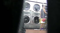 I flash upskirt in front of a young man at the laundry because Im an exhibitionist and love exposing herself to a voyeur Pt 2